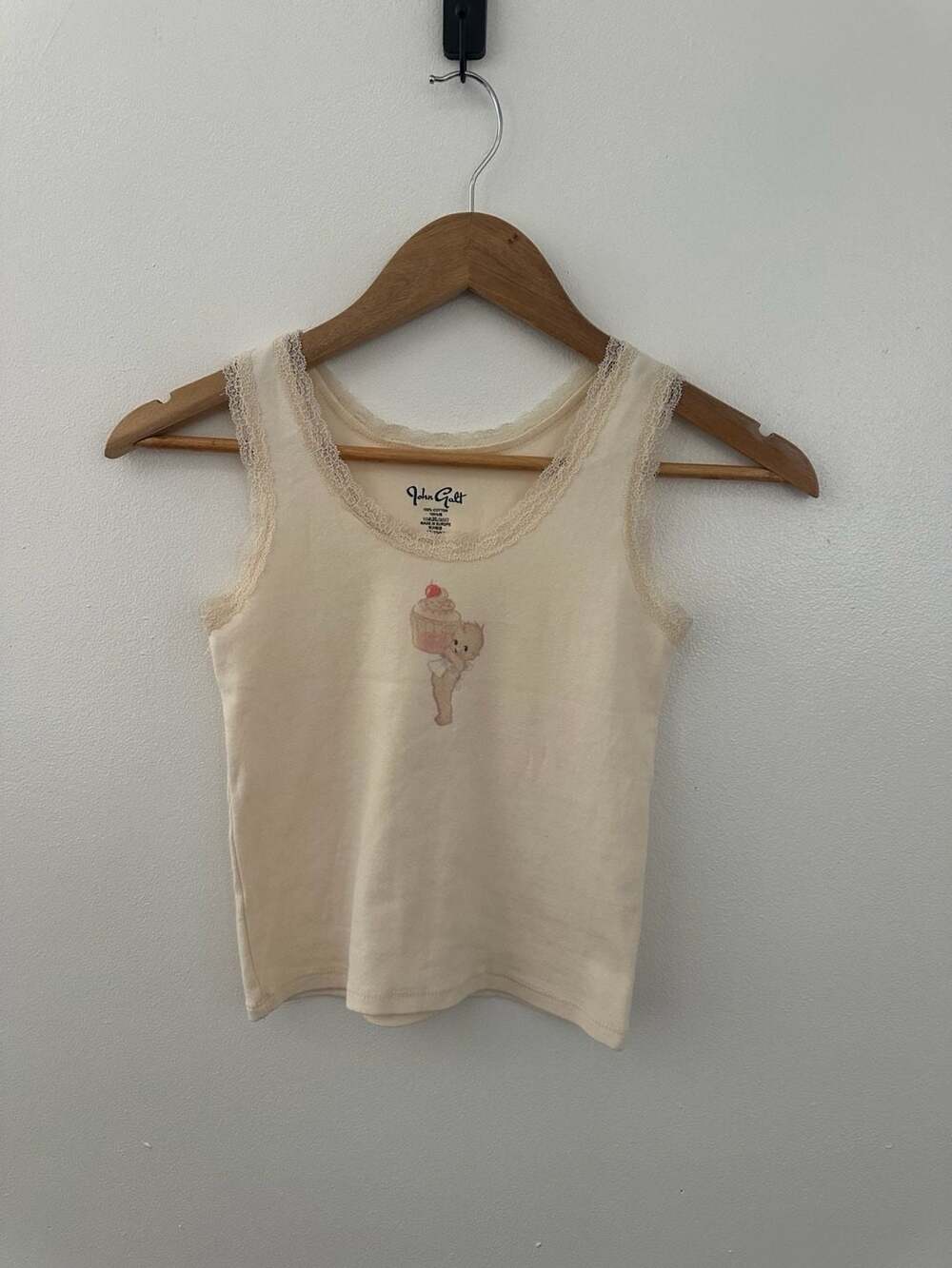 John Galt Cream Lace Trim Cupcake Baby Tank Top